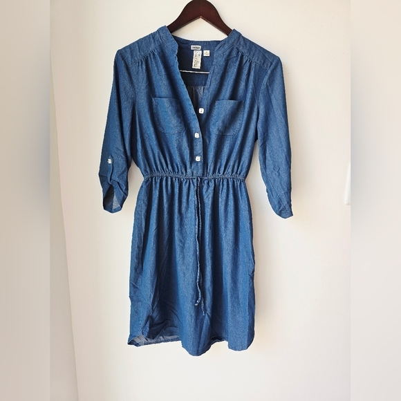 Emma & Michele Blue Denim Like Rayon Shirt Dress 3/4 Sleeve Size S - Picture 2 of 7
